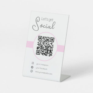 Pastel pink QR code feminine scan me social media Pedestal Sign
