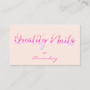 Pastel Pink Quality Nail Script QR Code Logo  Business Card