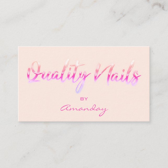 Pastel Pink Quality Nail Script QR Code Logo  Business Card (Front)