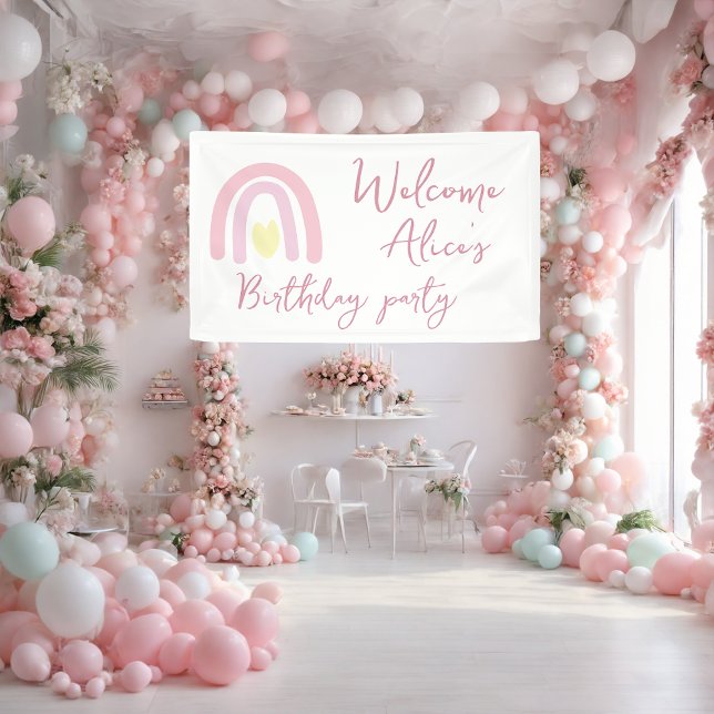 Pastel pink rainbow Baby Girl 1st Birthday Party  Banner (Creator Uploaded)