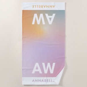 Pastel pink rainbow girly monogram simple beach to beach towel
