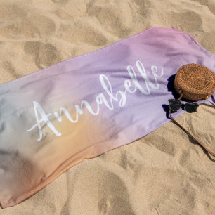 Pastel pink rainbow girly monogram simple beach to towel
