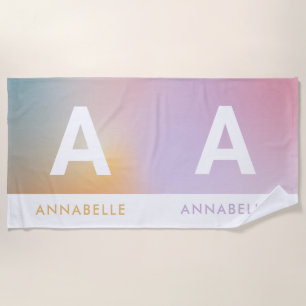 Pastel pink rainbow girly monogram simple beach towel