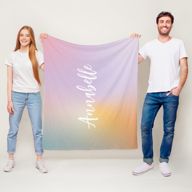 Pastel pink rainbow girly monogram simple script fleece blanket (In Situ)