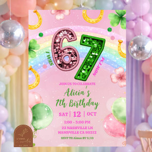 Pastel Pink Rainbow Sequin Glitter 67 St Patrick Invitation