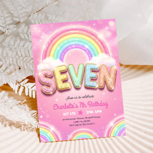 Pastel Pink Rainbow Sparkle 7th Birthday Invitation