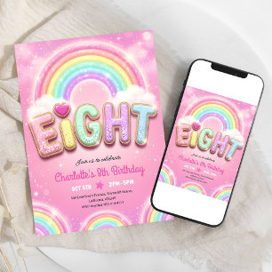 Pastel Pink Rainbow Sparkle 8th Birthday Invitation