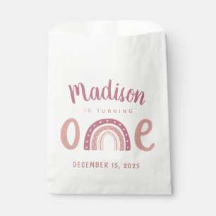 Pastel Pink Rainbow Your Name Turns One Birthday Favour Bags