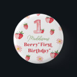 Pastel Pink & Red Berry First Strawberry Birthday  3 Cm Round Badge<br><div class="desc">Celebrate your little one's special day with our "Pastel Pink & Red Berry First Strawberry Birthday Button." Adorned with charming strawberries and delicate daisies in soft pink and vibrant red hues,  this button is the perfect keepsake for a berry sweet first birthday celebration.</div>