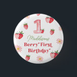 Pastel Pink & Red Berry First Strawberry Birthday  3 Cm Round Badge<br><div class="desc">Celebrate your little one's special day with our "Pastel Pink & Red Berry First Strawberry Birthday Button." Adorned with charming strawberries and delicate daisies in soft pink and vibrant red hues,  this button is the perfect keepsake for a berry sweet first birthday celebration.</div>