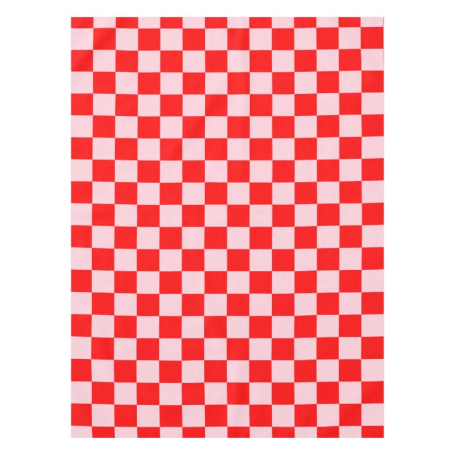 Pastel Pink Red Chequered Chequerboard Vintage Tablecloth (Front)