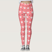 pastel pink red hearts, black polka dots pattern