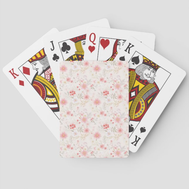 Pastel Pink Red White Flowers Pattern  Playing Cards (Back)