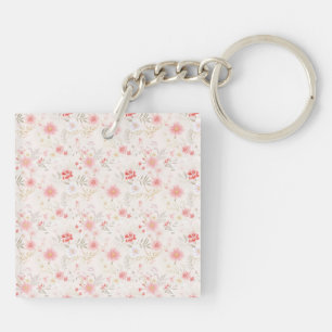 Pastel Pink Red White Flowers Pattern Two-sided Key Ring