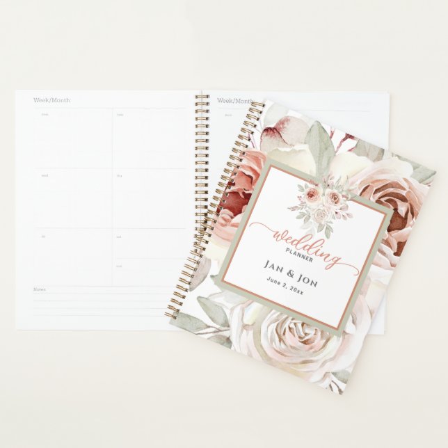 Pastel Pink Romantic Rose Editable Wedding Planner (Display)