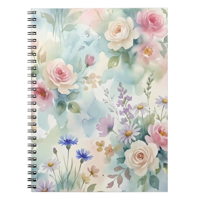 Pastel Pink Rose Floral Notebook (Front)