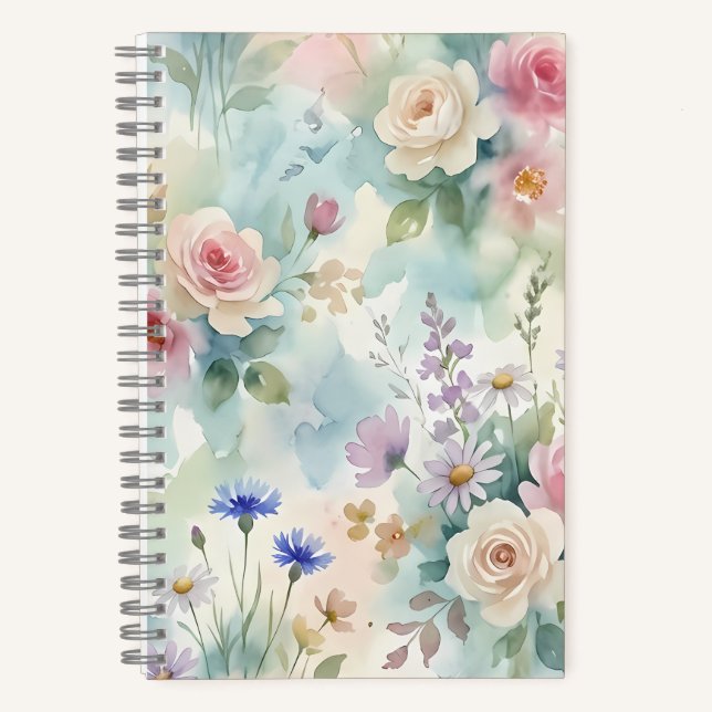 Pastel Pink Rose Floral Notebook (Front)