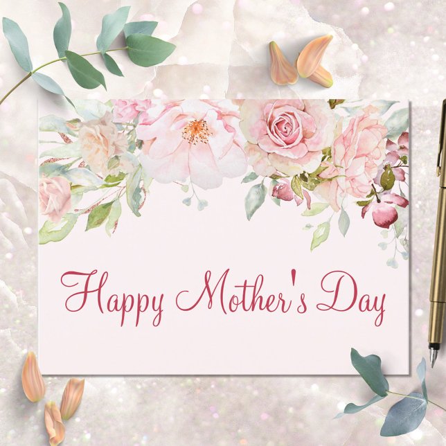 Pastel Pink Rose Flower Floral Happy Mother's Day Postcard (In situ)