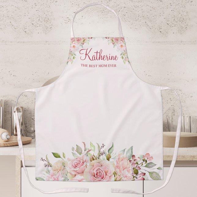 Pastel Pink Rose Flower Floral The Best Mum Ever Apron (In situ)