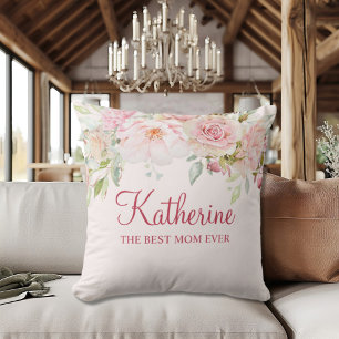Pastel Pink Rose Flower Floral The Best Mum Ever Cushion