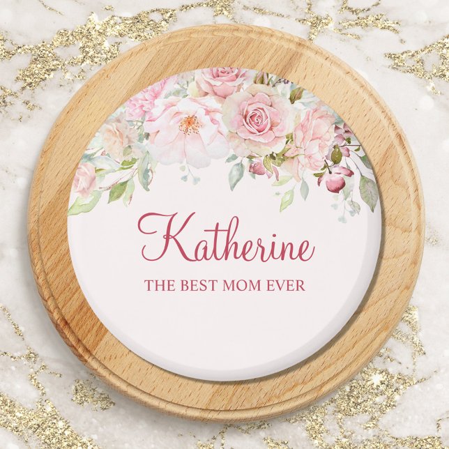 Pastel Pink Rose Flower Floral The Best Mum Ever Magnet (Close up)
