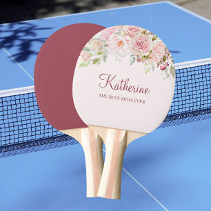 Pastel Pink Rose Flower Floral The Best Mum Ever Ping Pong Paddle