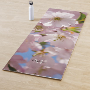 Pastel pink rose spring flower blossom Monogram Yoga Mat
