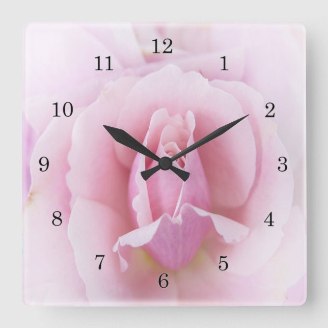 Pastel Pink Rose Square Wall Clock (Front)