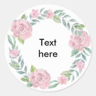 Pastel pink rose wreath to customize with a name classic round sticker