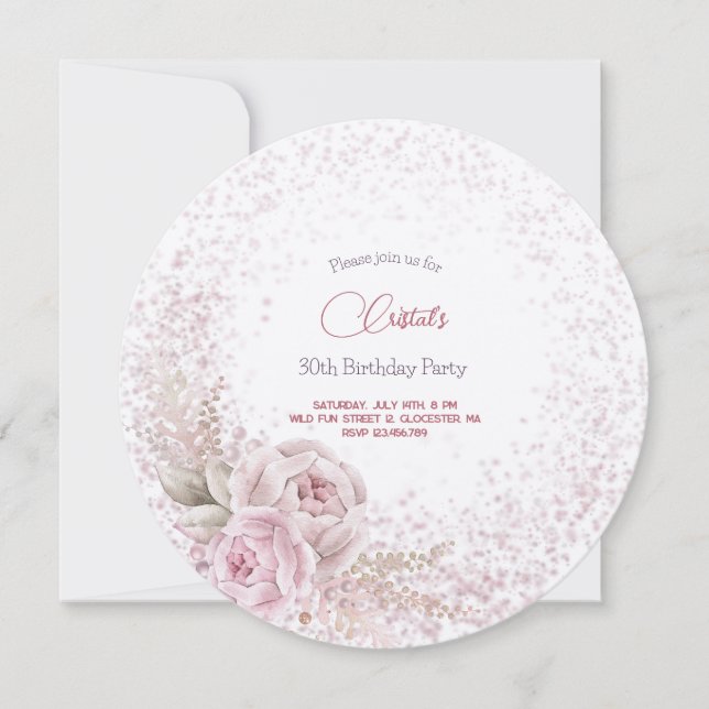 Pastel pink roses adults Birthday invitation (Front)
