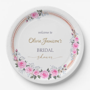 Pastel Pink Roses & Baby’s Breath Bridal Wreath Paper Plate