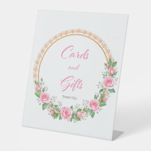 Pastel Pink Roses & Baby’s Breath Cards & Gifts Pedestal Sign