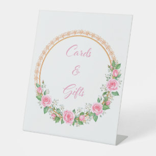 Pastel Pink Roses & Baby’s Breath Cards & Gifts Pedestal Sign