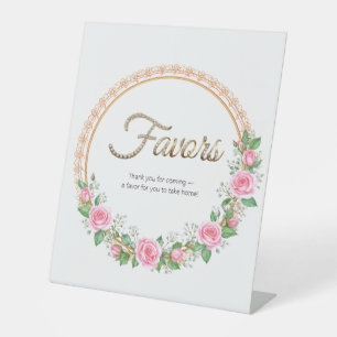 Pastel Pink Roses & Baby’s Breath Favors Pedestal Sign