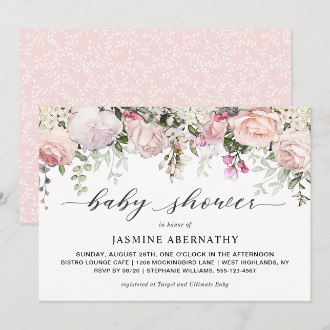 Pastel Pink Roses Baby Shower Invitation (Front/Back)