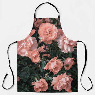 Pastel pink roses growing in the garden in soft li apron