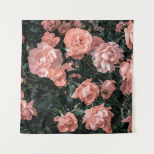 Pastel pink roses growing in the garden in soft li tapestry