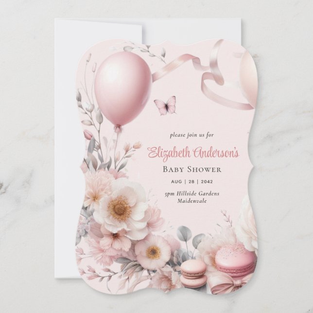 Pastel Pink Roses Ribbons Baby Shower Elegant Soft Invitation (Front)