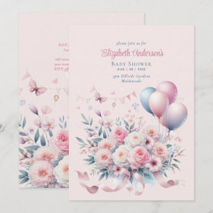 Pastel Pink Roses Ribbons Baby Shower Elegant Soft Invitation