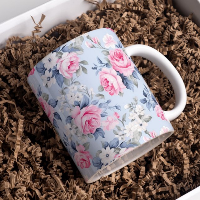 Pastel pink roses shabby chic floral pattern coffee mug (Creator Uploaded)