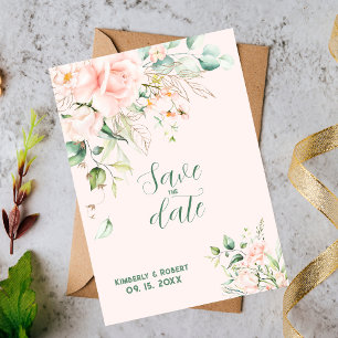 Pastel pink roses wedding frame invitation