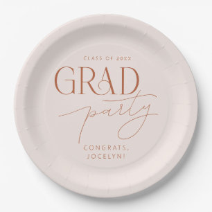 Pastel Pink Rust Minimalist Grad Party Paper Plate