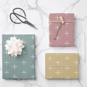 Pastel Pink, Sage Green, Sunny Yellow Plus Sign Wrapping Paper Sheet