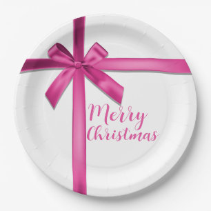 Pastel Pink Satin Ribbon Bow Birthday Party Paper Plate