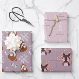 Pastel pink Scandinavian Fox winter Wrapping Paper Sheet