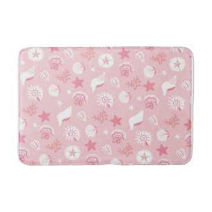 Pastel Pink Sea Shells and Coral Seamless Pattern Bath Mat