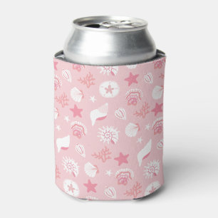 Pastel Pink Sea Shells and Coral Seamless Pattern Can Cooler
