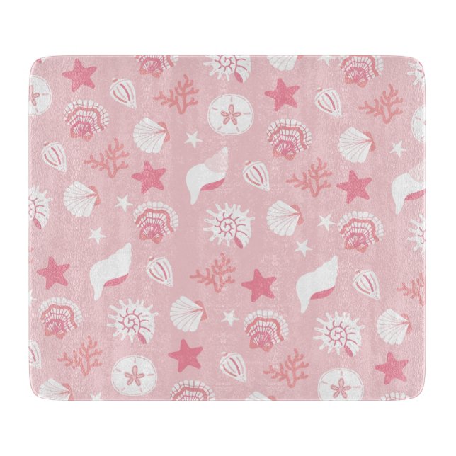 Pastel Pink Sea Shells and Coral Seamless Pattern Cutting Board (Front)