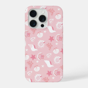 Pastel Pink Sea Shells and Coral Seamless Pattern iPhone 15 Pro Case