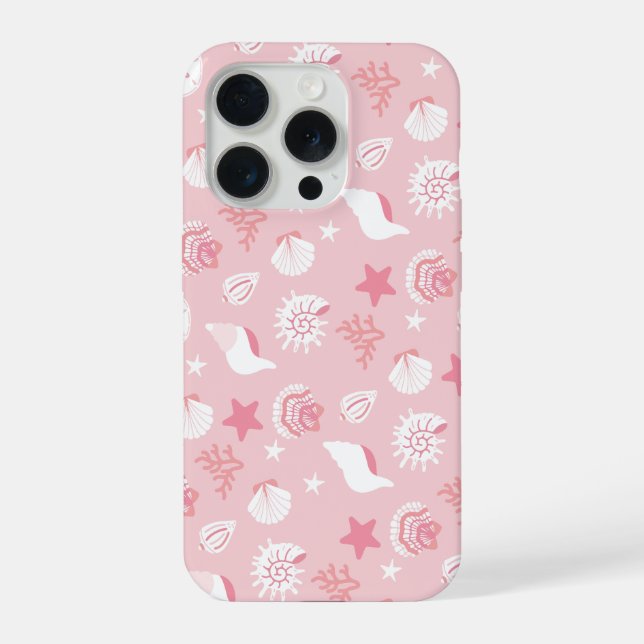 Pastel Pink Sea Shells and Coral Seamless Pattern iPhone Case (Back)